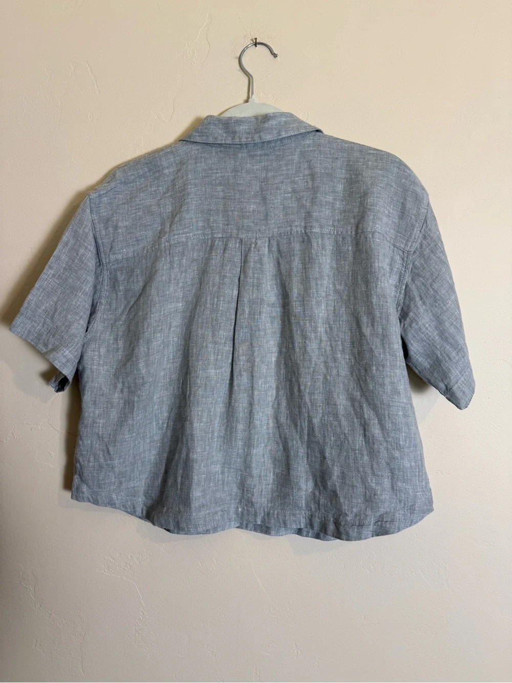 Athleta Gray 100% Linen Short-Sleeve Cropped Button Shirt